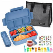 Lunchbox con compartimenti 1300ML, impermeabile per bambini con sacchetto per pranzo, bentobox con set di utensili e forchetta per frutta per adulti, lunchbox box per colazione per ragazzi e ragazze, colore blu scuro.