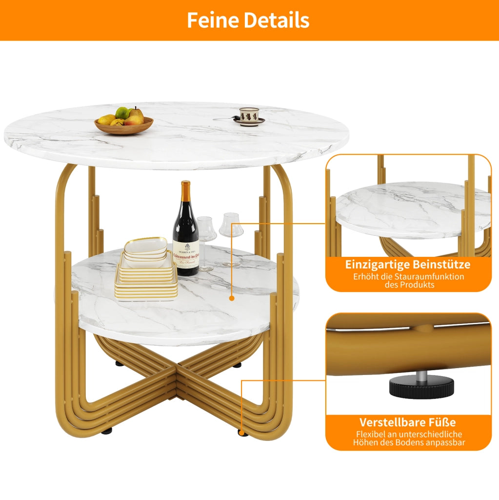 Tavolo da pranzo rotondo 80x80x76 cm in MDF effetto marmo
