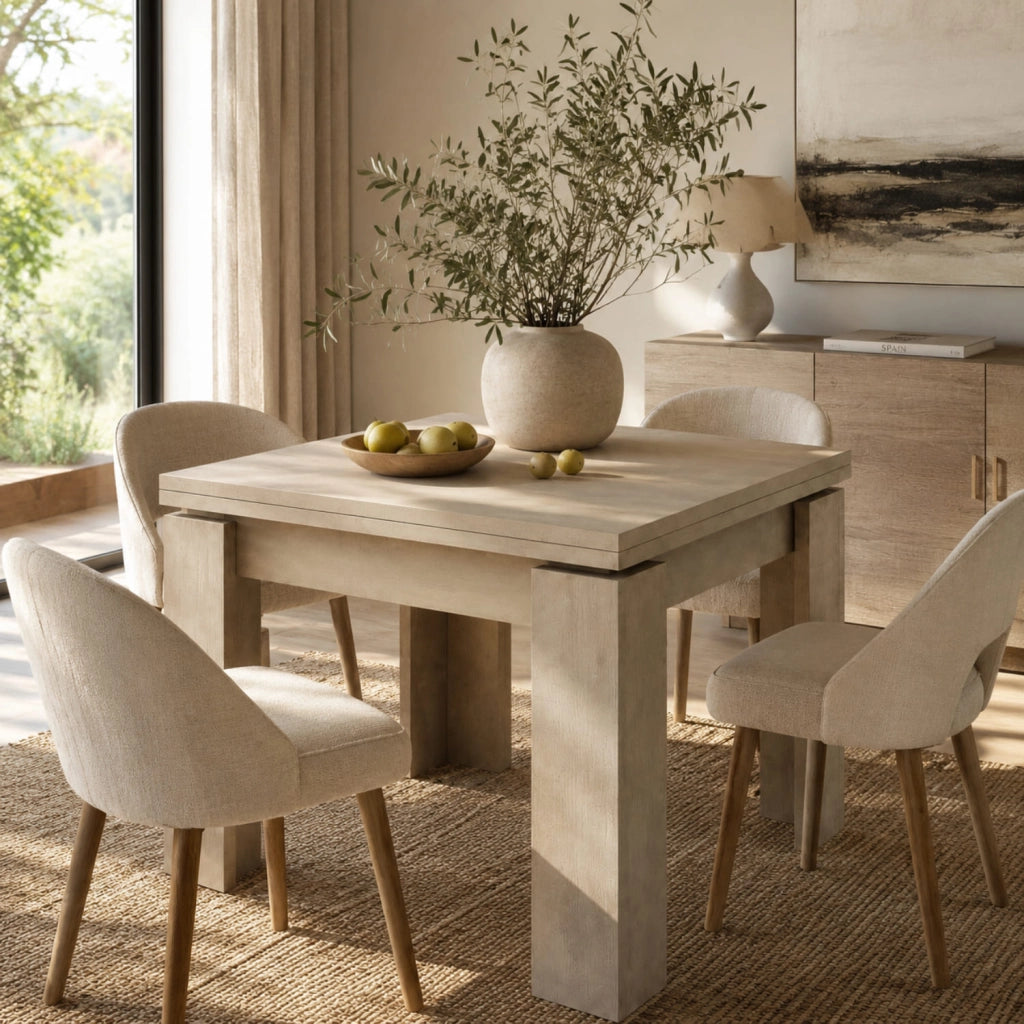 Tavolo Estensibile Moderno Da 4 A 8 Persone Con Struttura Solida Gambe Spesse Design Essenziale Apertura Centrale Perfetto Per Cucina O Sala Da Pranzo 90 X 90 / 180 X 90 Cm Cashmere