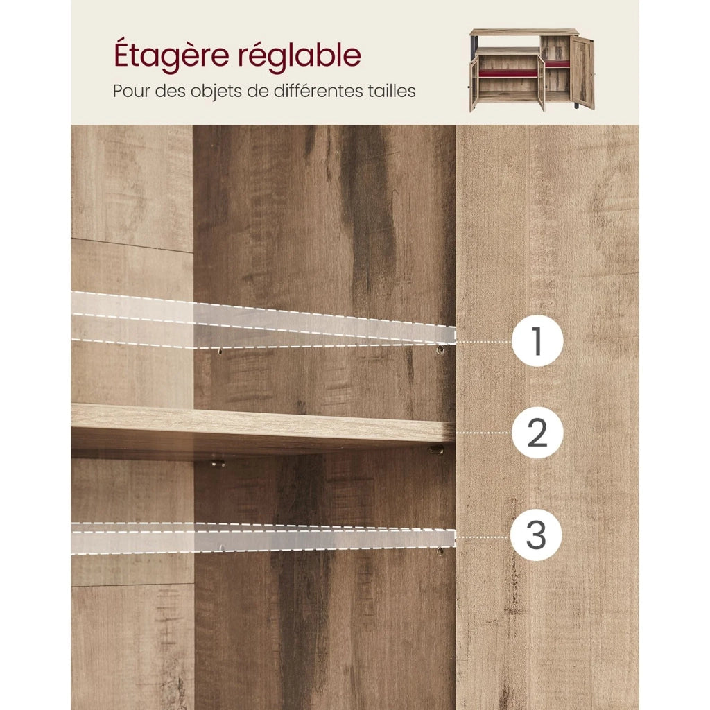 Mobile contenitore con credenza e armadio a 3 ante per sala da pranzo soggiorno cucina 110 x 33 x 75 cm stile industriale marrone 12_0006426