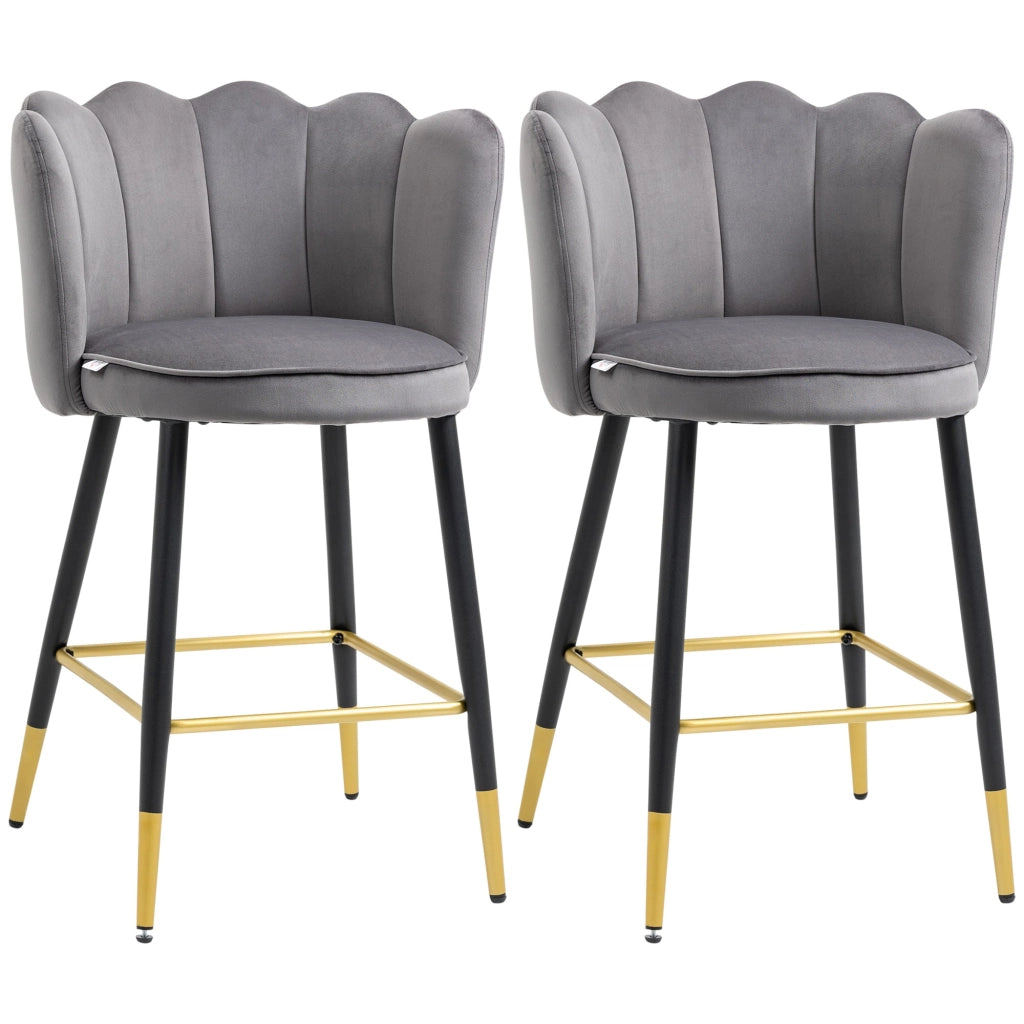 Set 2 Sgabelli 59x52x90 cm in Tessuto Poliestere Vellutato Grigio