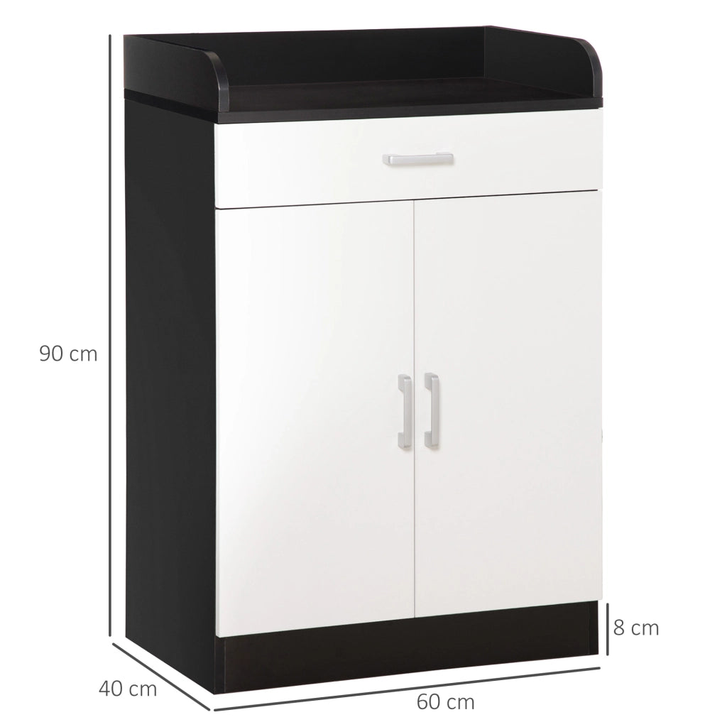 Mobiletto da Ingresso con Cassetto e Ripiano Regolabile ¨C zephmum ¨C Legno MDF Bianco e Nero 60x40x90cm