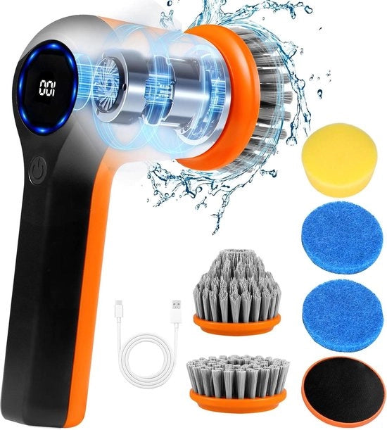 Pulitore elettrico a spazzola rotante a batteria - 5 teste di spazzola - pavimenti bagno cucina - specchi e docce - carica tipo C - 2 modalità