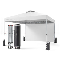 Gazebo pieghevole pop-up bianco, 3 x 3 m con parete laterale e ruote