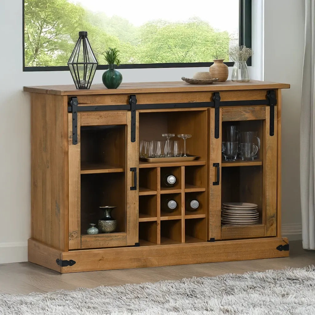 Credenza HALDEN 2 Ante Scorrevoli 112x40x80 cm Legno Massello