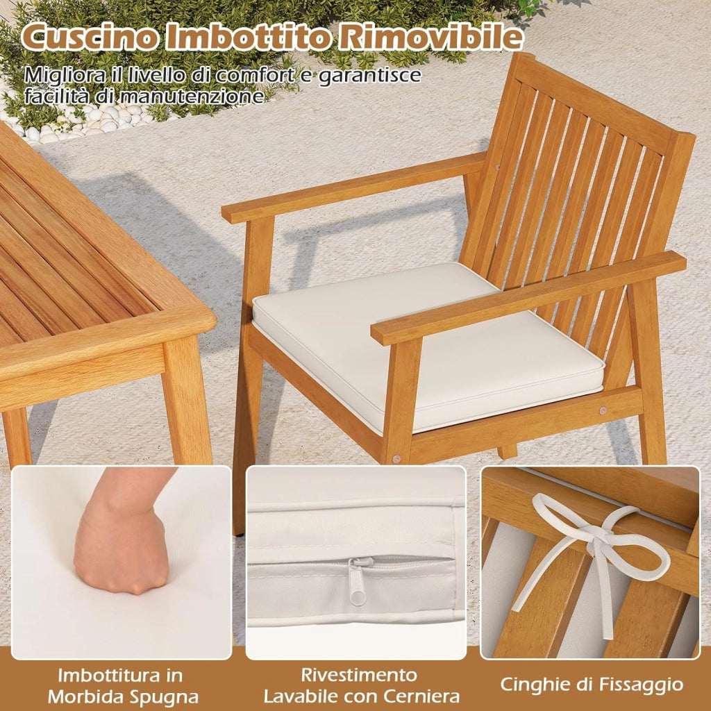 Set 2 Sedie da Giardino, Poltrone in Legno di Acacia per Esterno, con Cuscino, per Giardino Patio Cortile, Portata 180 kg, 64 x 59 x 86 cm (Giallo Teak)