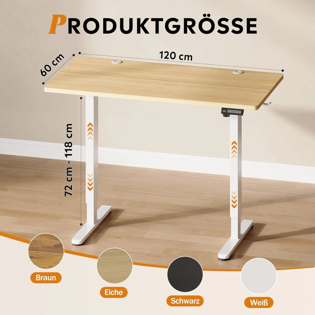 Scrivania regolabile in altezza ¨C zephmum ¨C Rovere, 120x60x72-118 cm