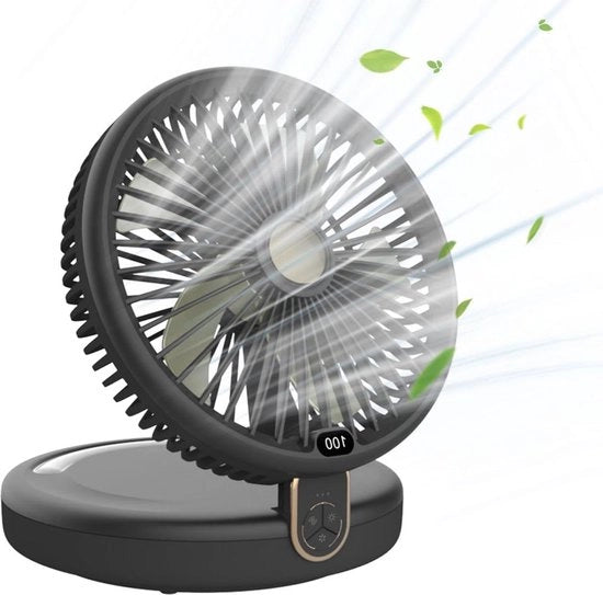 Ventilatore da tavolo con oscillazione automatica di 120 gradi luce LED - 6 velocità - turbo silenzioso - per casa, ufficio, cucina - nero