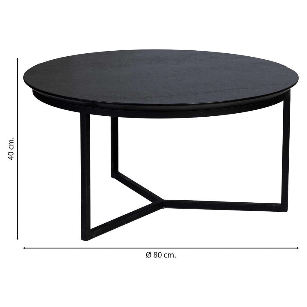 Tavolino, piano in legno di mango nero e gambe in ferro 80x80x40h cm