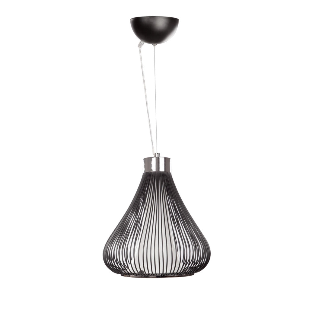 Lampada a sospensione Rhea in metallo nero a gabbia verticale