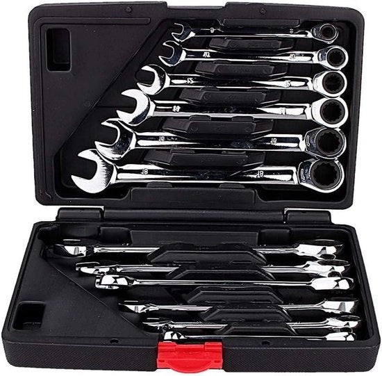 Set di chiavi per manutenzione - chiavi fisse - 8-19 mm - angolo di ritorno 5° - 72 denti - contenitore a forma di boccia in plastica