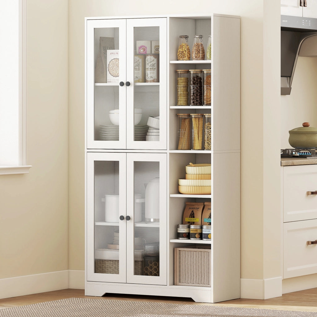 Mobile Cucina con Ante in Vetro, Ripiani e Ablage Aperte ¨C Minimal ¨C MDF Bianco 172 cm