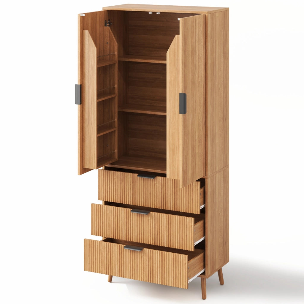 Mobile dispensa con 2 ante e 3 cassetti; 75x35x180 cm; MDF naturale