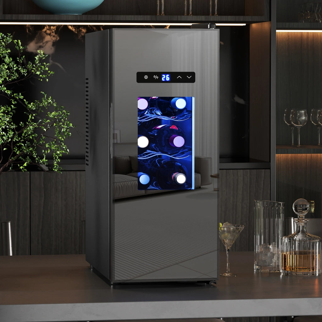 Cantinetta per 12 Bottiglie con Porta in Vetro ¨C zephmum ¨C Nero