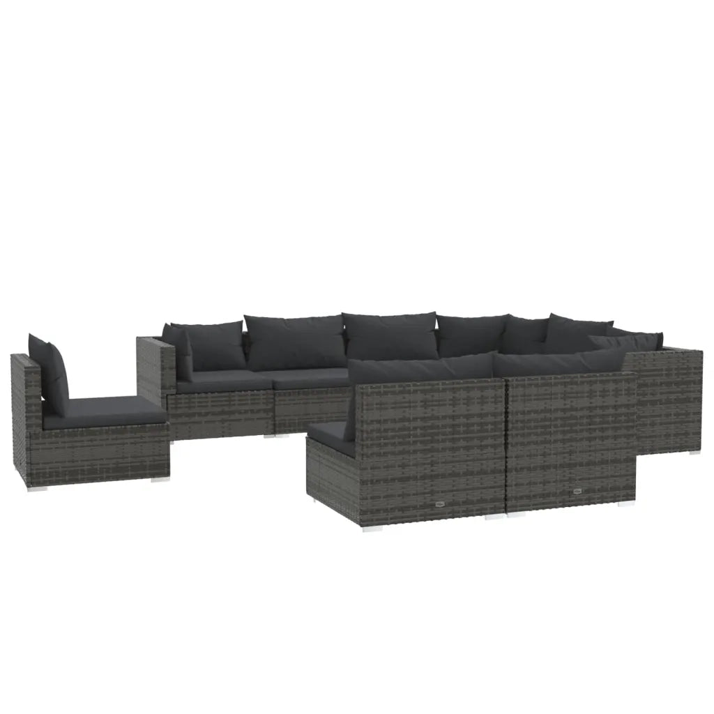 Set Divani da Giardino 9 pz con Cuscini in Polyrattan Grigio cod mxl 40483