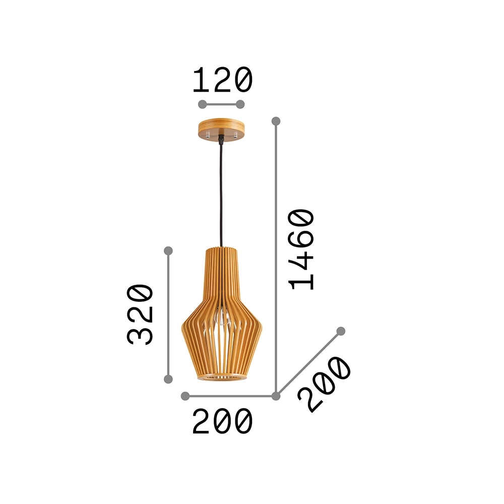 Sospensione Industrial-Minimal Citrus-1 Legno Marrone 1 Luce E27