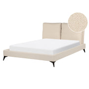 Letto imbottito moderno in bouclè beige 140 x 200 cm con rete a doghe