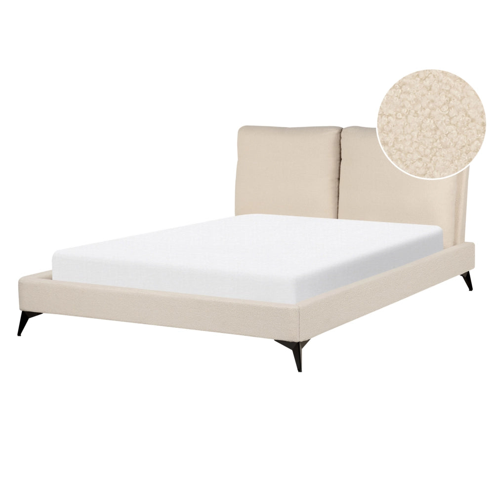 Letto imbottito moderno in bouclè beige 140 x 200 cm con rete a doghe
