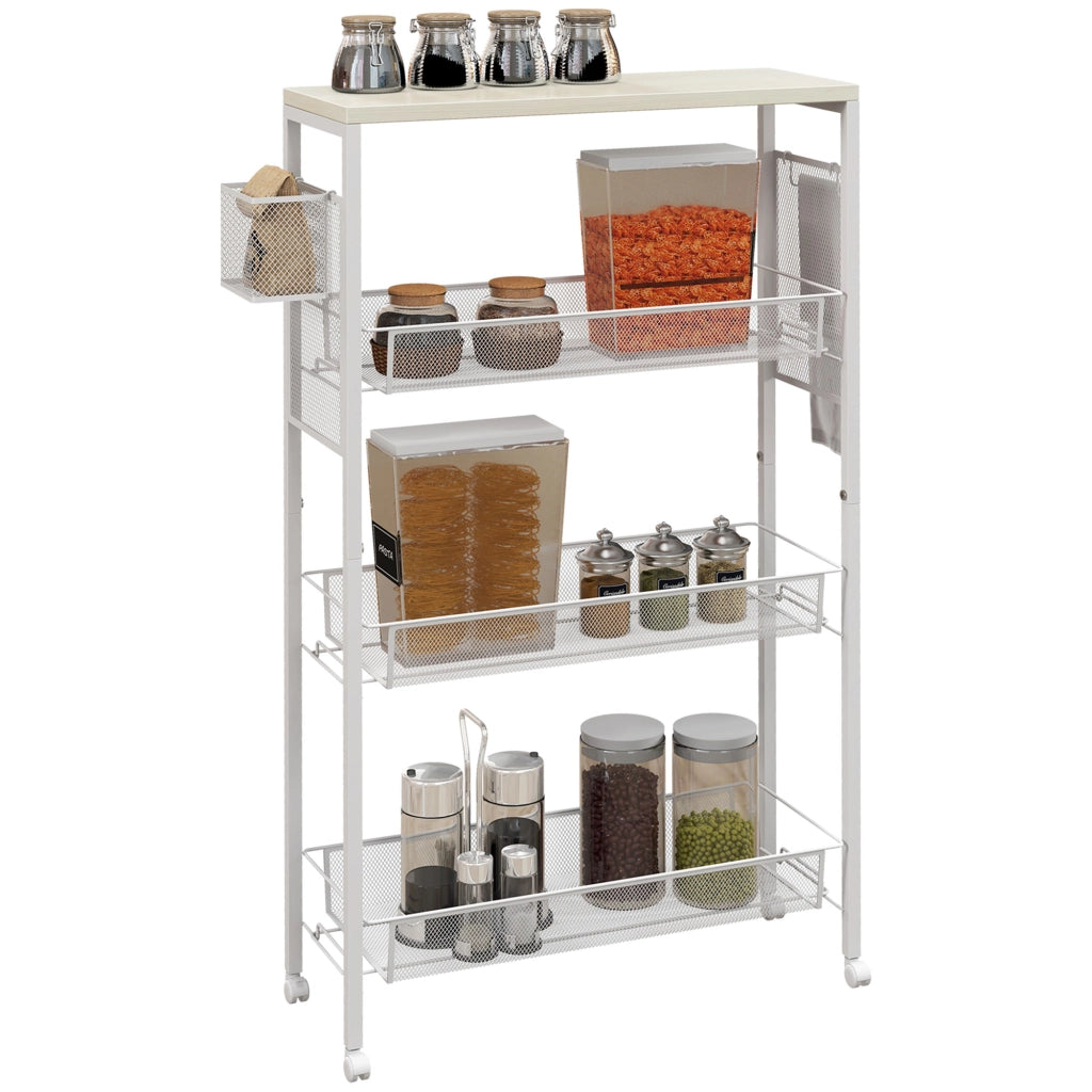 Carrello da cucina con ruote e cestini ¨C zephmum ¨C bianco 58x18.5x87 cm