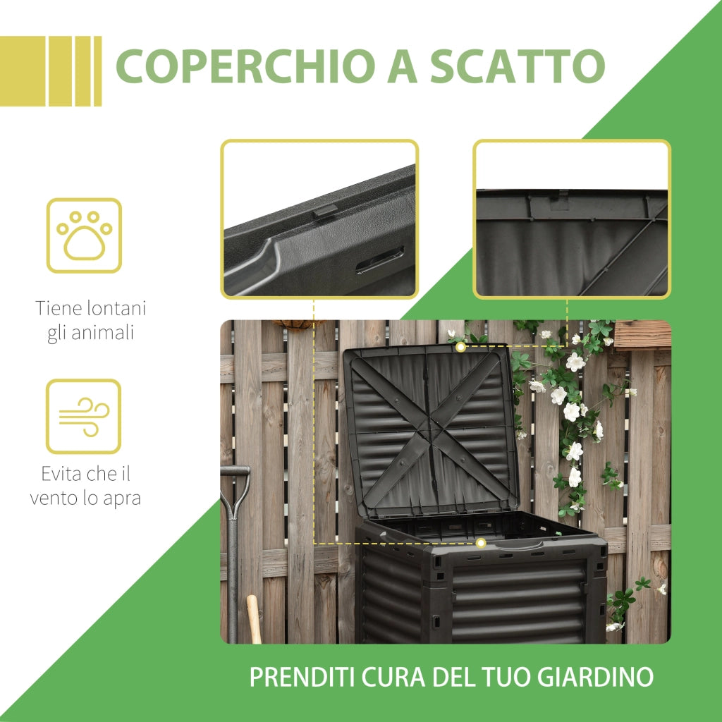 Compostiera da Giardino 300L ¨C zephmum ¨C Plastica Nera