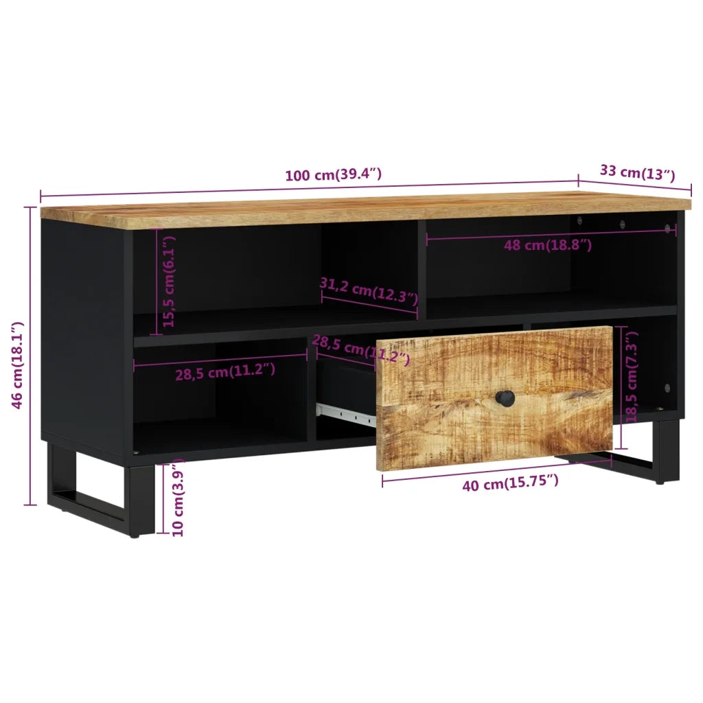 Mobile TV 100x33x46cm Legno Massello Mango e Legno Multistrato 351970