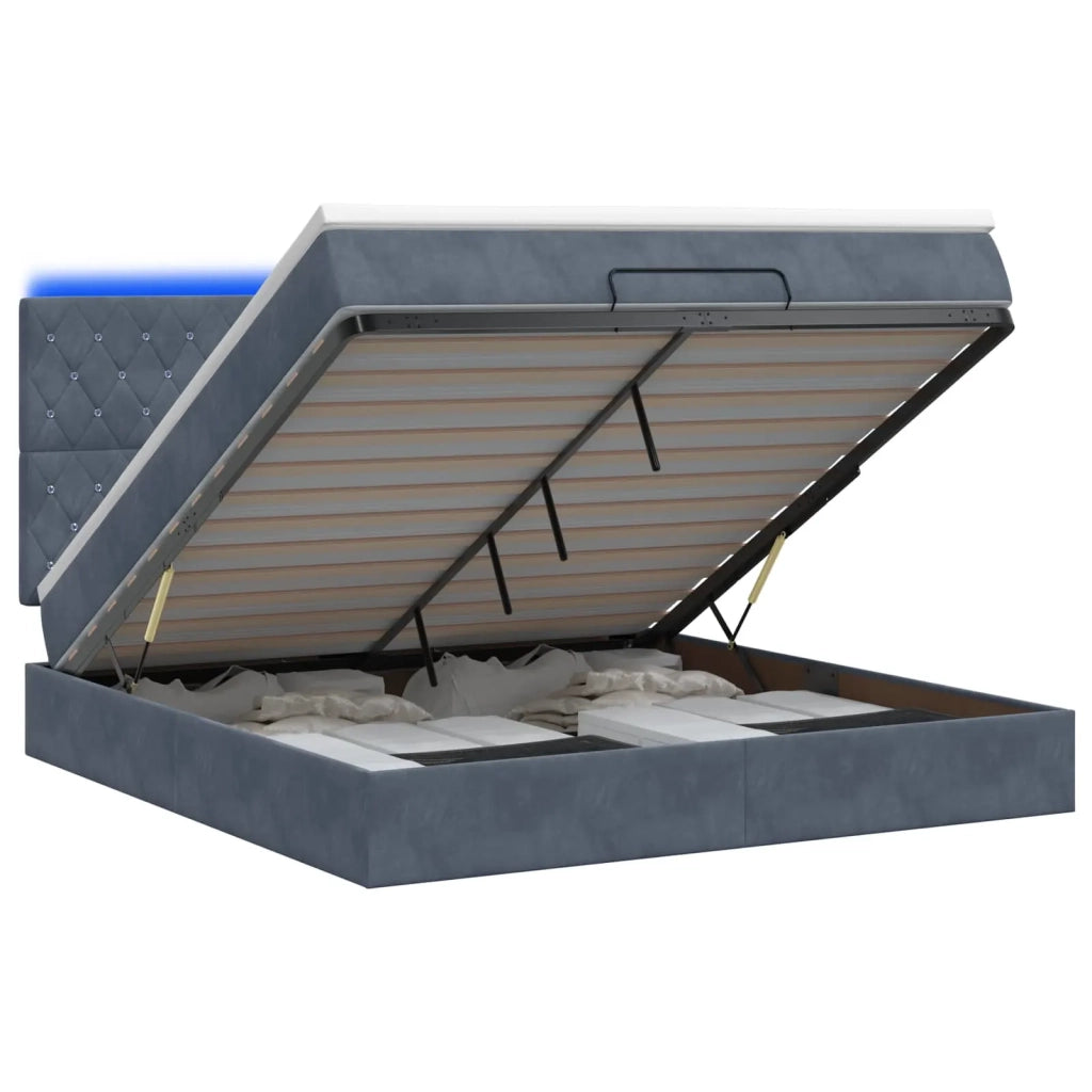 Letto Ottomano con Materasso e LED Grigio Scuro 140 x 190 cm 3458230