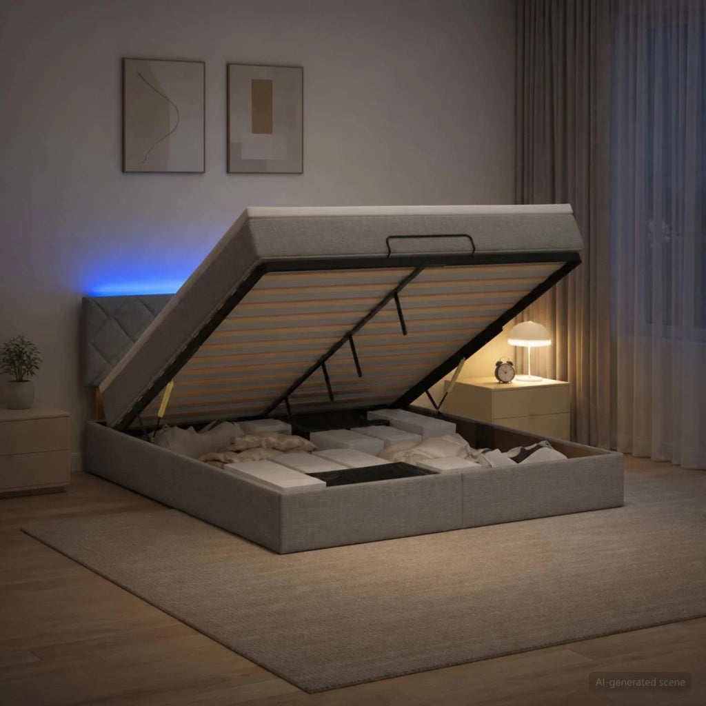 Letto Ottomano con Materasso e LED Grigio Chiaro 180 x 200 cm 3457009