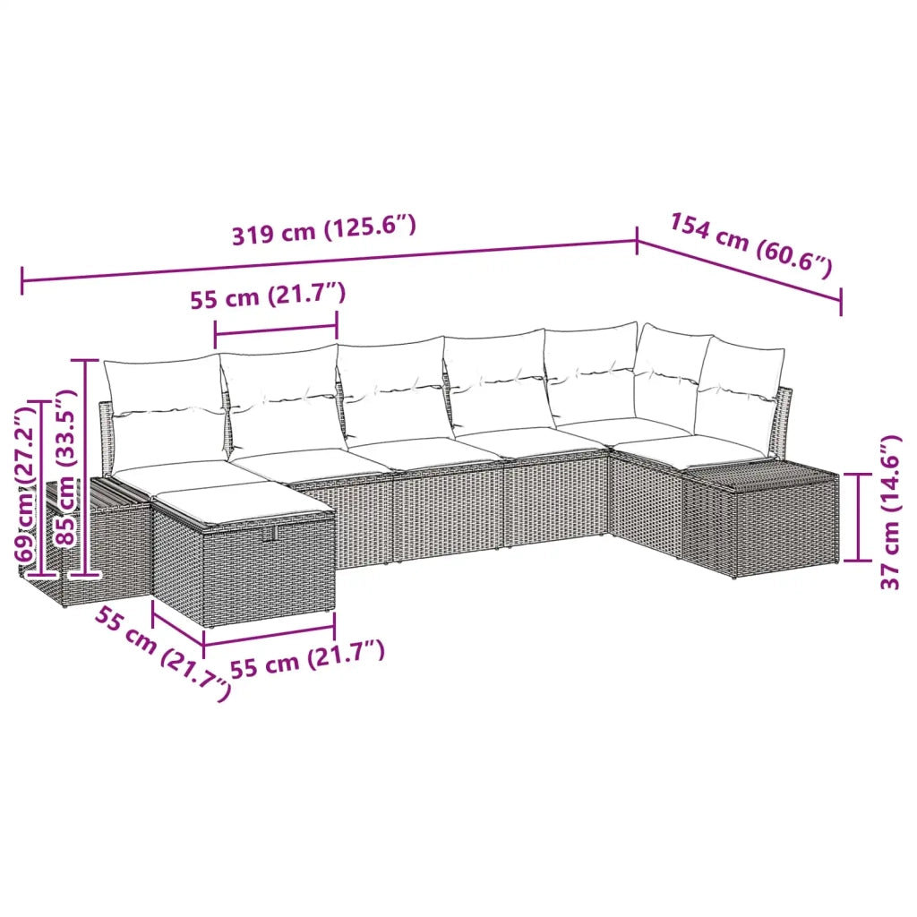 Set Divano da Giardino con cuscino 7 pcs Marrone polyrattan