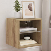 Mobile TV a Parete con Luci LED Rovere Artigianale 30x28,5x30cm
