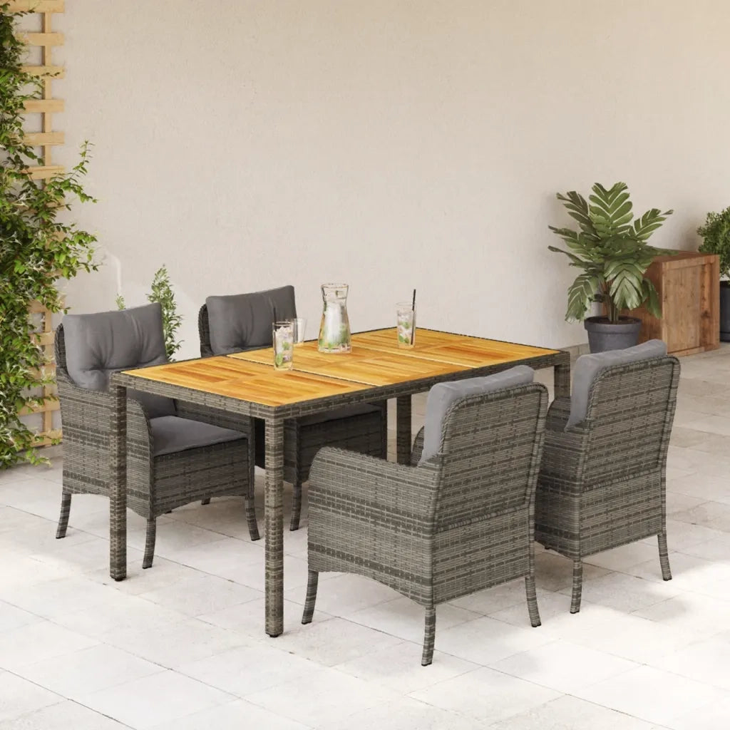 Set da Pranzo da Giardino 5 pz con Cuscini in Polyrattan Grigio