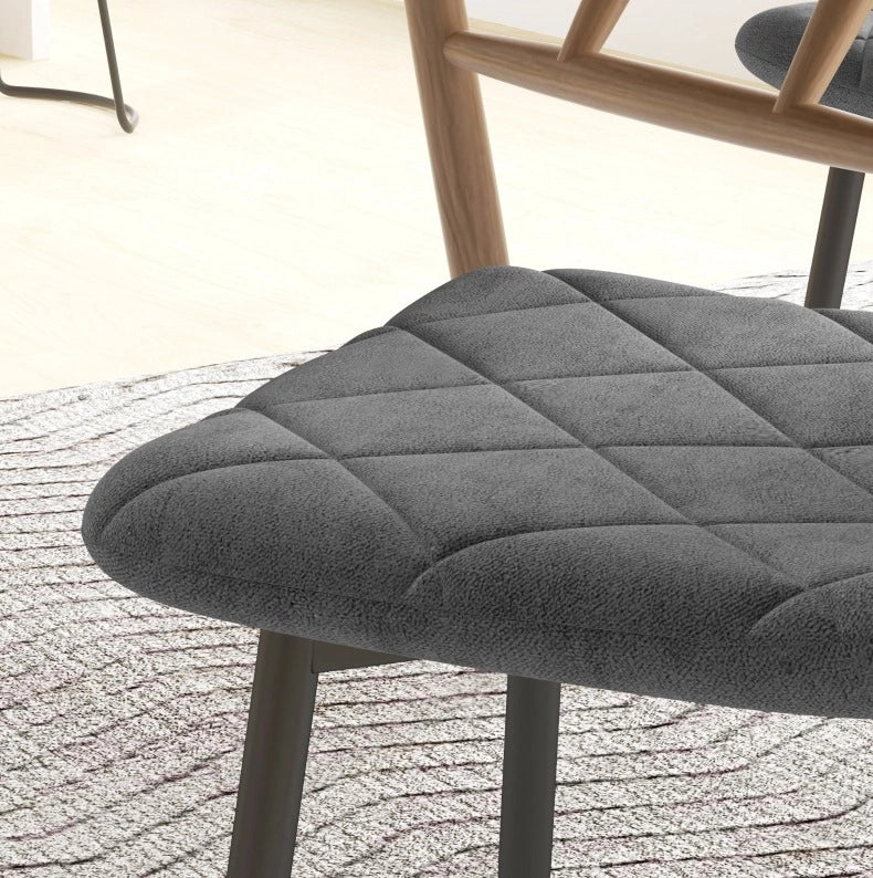 Set di 4 sedie da pranzo moderne con schienale; effetto velluto grigio; struttura in acciaio
