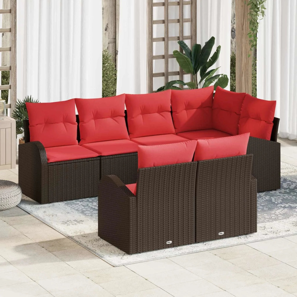 Set Divano da Giardino 7 pcs Marrone e Rosso polyrattan