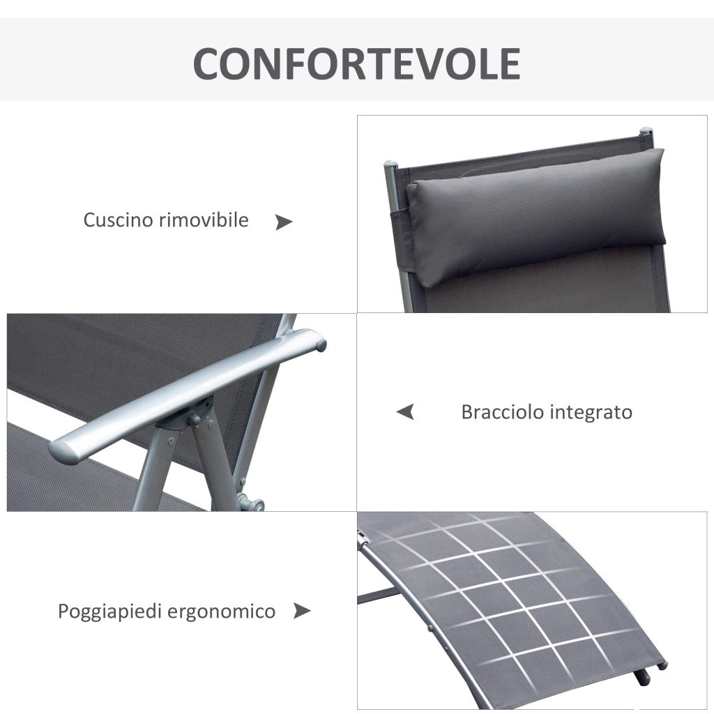 Sedia a Sdraio Pieghevole con Cuscino ¨C Zephmum ¨C Grigio 137x63.5x100.5cm