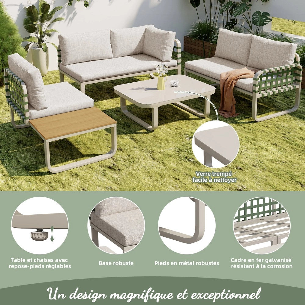 Set da giardino in rattan verde - Zephmum- 4-5 posti con cuscini