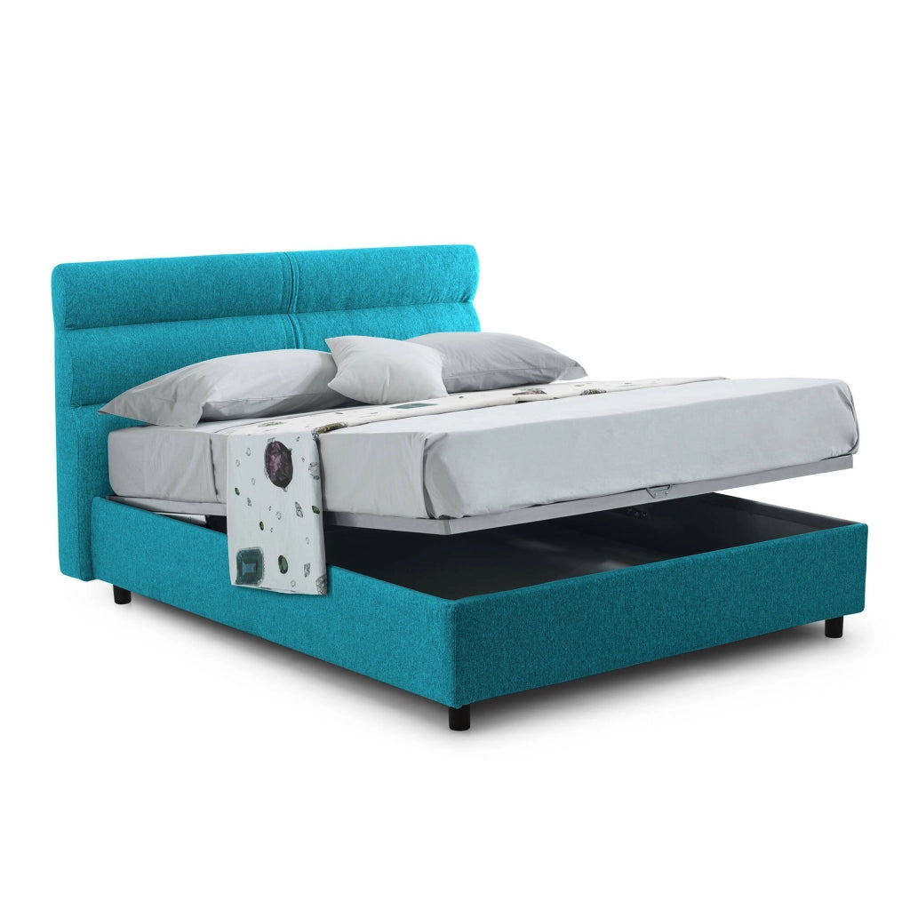 Letto Matrimoniale Brienno, Letto Matrimoniale Sfoderabile Made in Italy, Azzurro