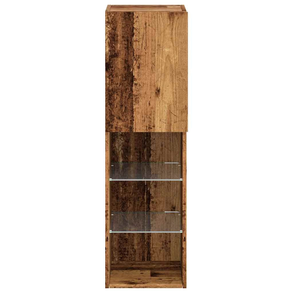 Mobile TV multimediale scaffale TV credenza mobile TV per sala da pranzo soggiorno camera da letto con luci LED 2 pezzi legno invecchiato 30,5 x 30 x 102 cm marrone 02_0028886