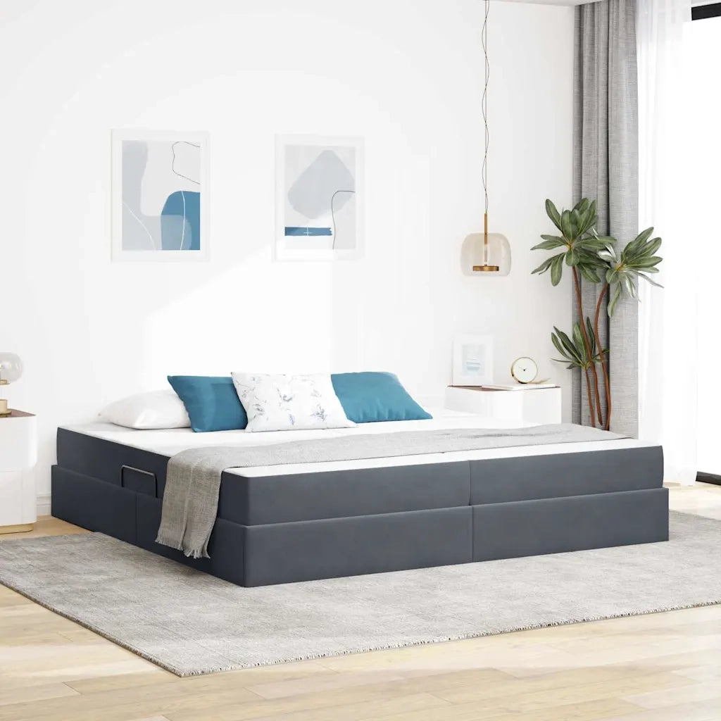 Letto con contenitore e materasso Grigio scuro 200 x 200 cm 3399743