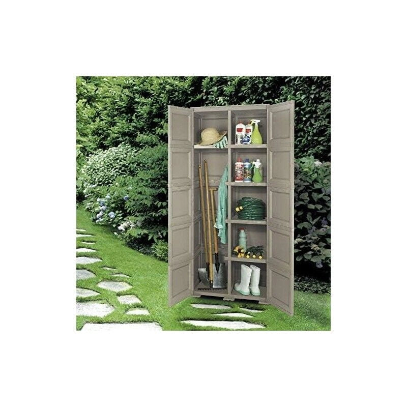 ARMADIO WENGÉ 2 ANTE 79X43X203 CM CON 6 SCOMPARTI E VANO PORTASCOPA – MOBILE ALTO ORGANIZZAZIONE CASA PER LAVANDERIA E INGRESSO