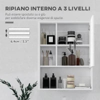 kleankin Armadietto Bagno con Specchio, Ripiani e Scaffale Regolabile, Montaggio a Parete, 60x15x76cm, Bianco