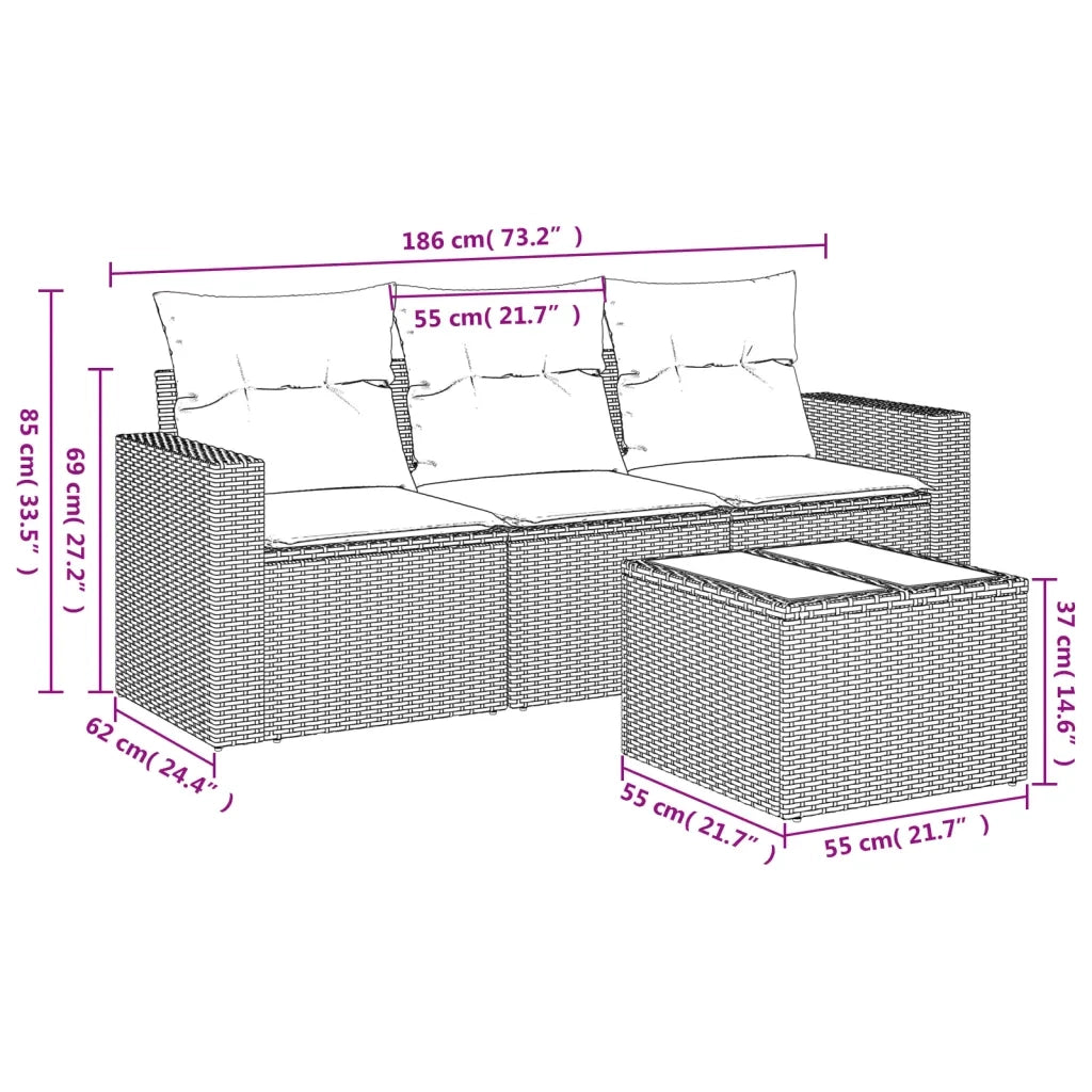 Salotto da Giardino-Set Divani da Giardino 4 pz con Cuscini Nero in Polyrattan 258095