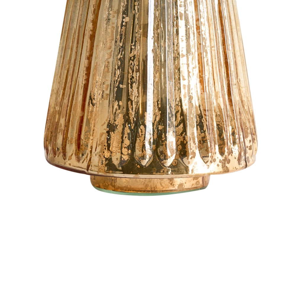 Set di 3 statuine decorative Alberi di Natale in vetro dorato Decorazione festiva Fatte a mano 3 diverse dimensioni