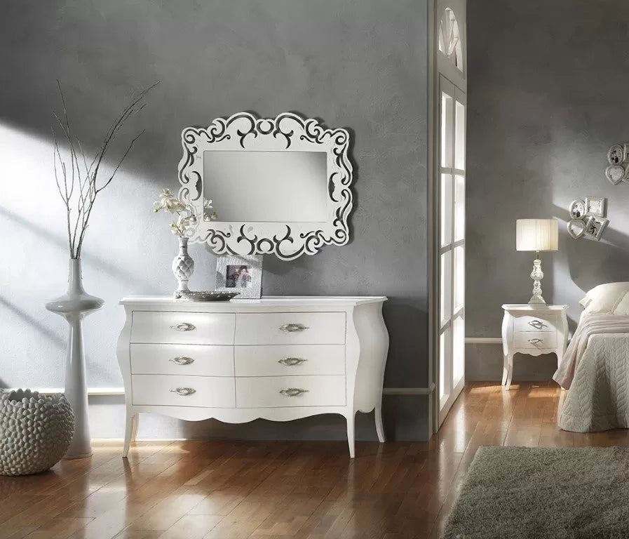 ComÒ bombato classico 6 cassetti shabby bianco opaco 162x58x85 - Mobili 2G
