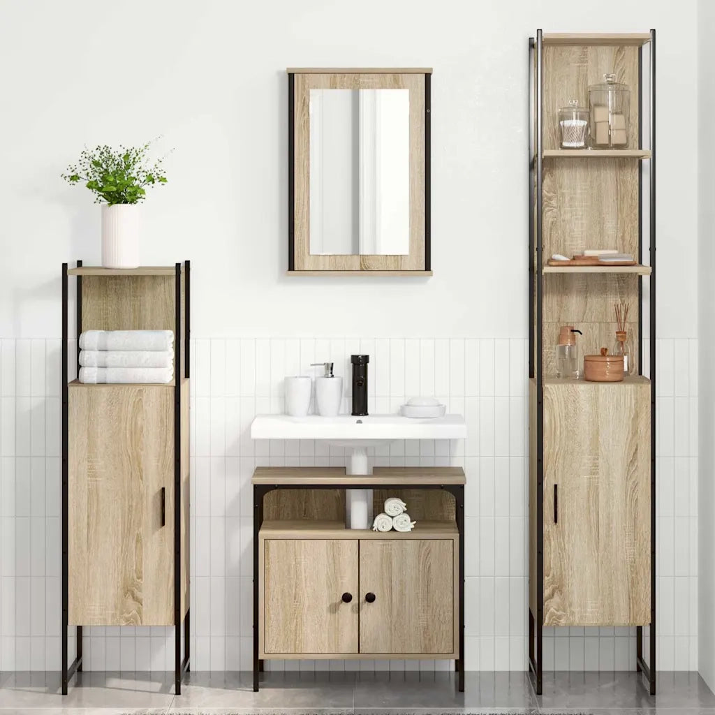 vidaXL Set di mobili per il bagno con lo scaffale 4 pcs rovere sonoma