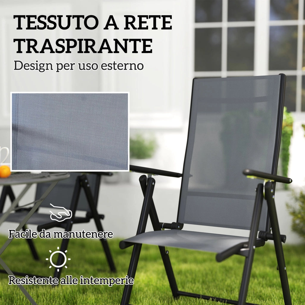Set 4 Sedie da Giardino 56x69x106 cm Pieghevoli e Traspiranti in Acciaio e Poliestere Grigio