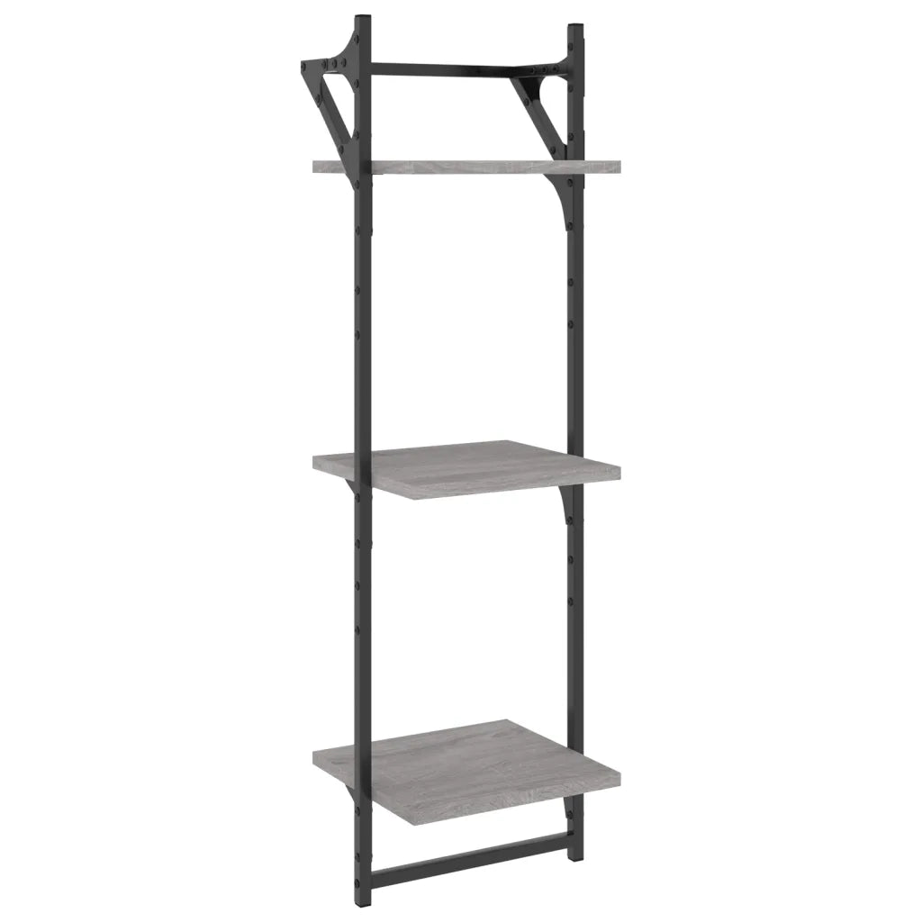 Set 6 pz Mensole Parete | Mensola sospesa con Aste Grigio Sonoma Legno Multistrato