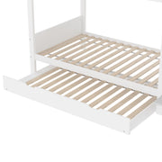 Letto a castello 90×200 cm con letto estraibile; scala contenitore; armadio e mensola; senza materasso; bianco