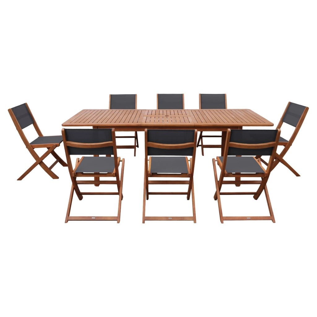 Set tavolo da giardino estensibile in legno di eucalipto con 8 sedie,