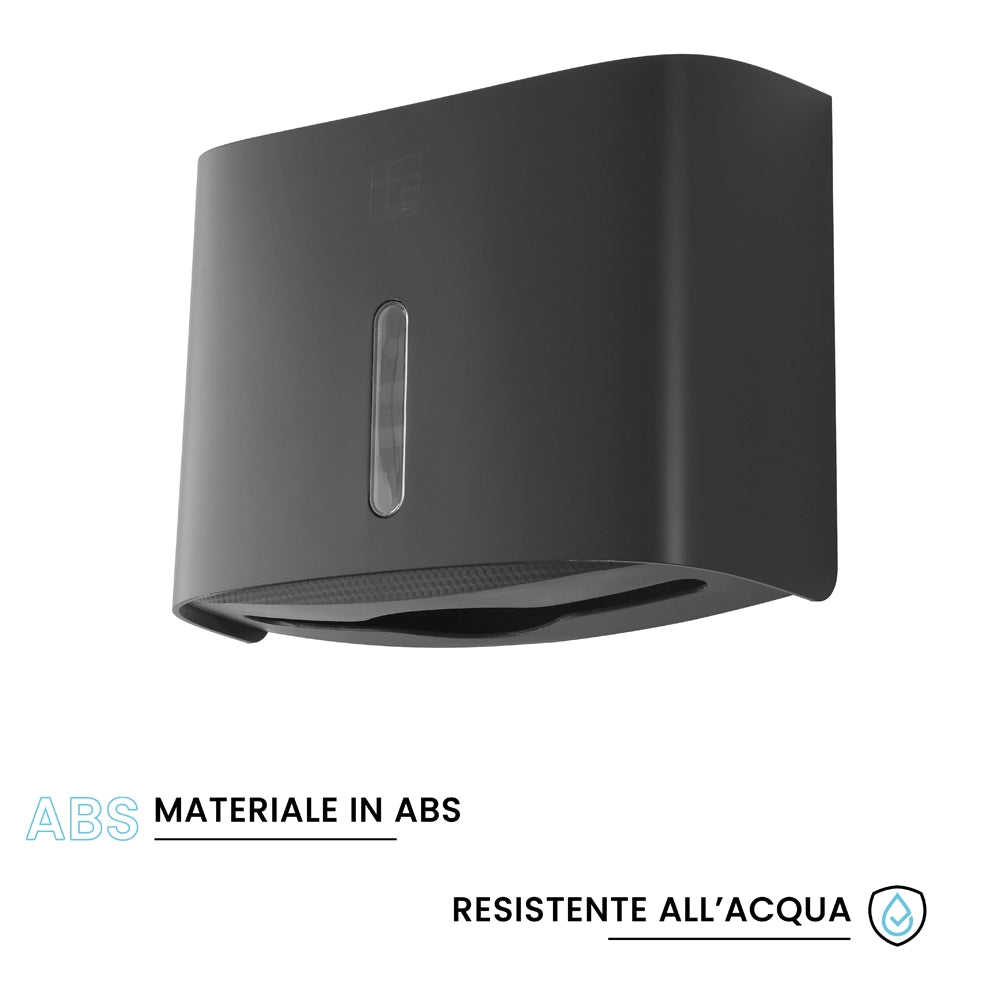 Distributore di salviette max 200 pz per carta piegata in ABS nero