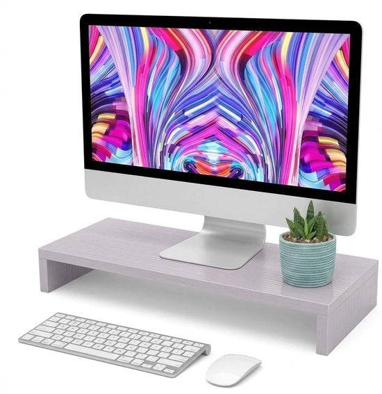 Scaffale per Monitor in Legno - Design Ergonomico - Elevazione Schermo - Alloggiamento Tastiera/Tastiera e Mouse - Robusto/Duraturo - 50 x 20 x 8 cm - Ripiano Ufficio