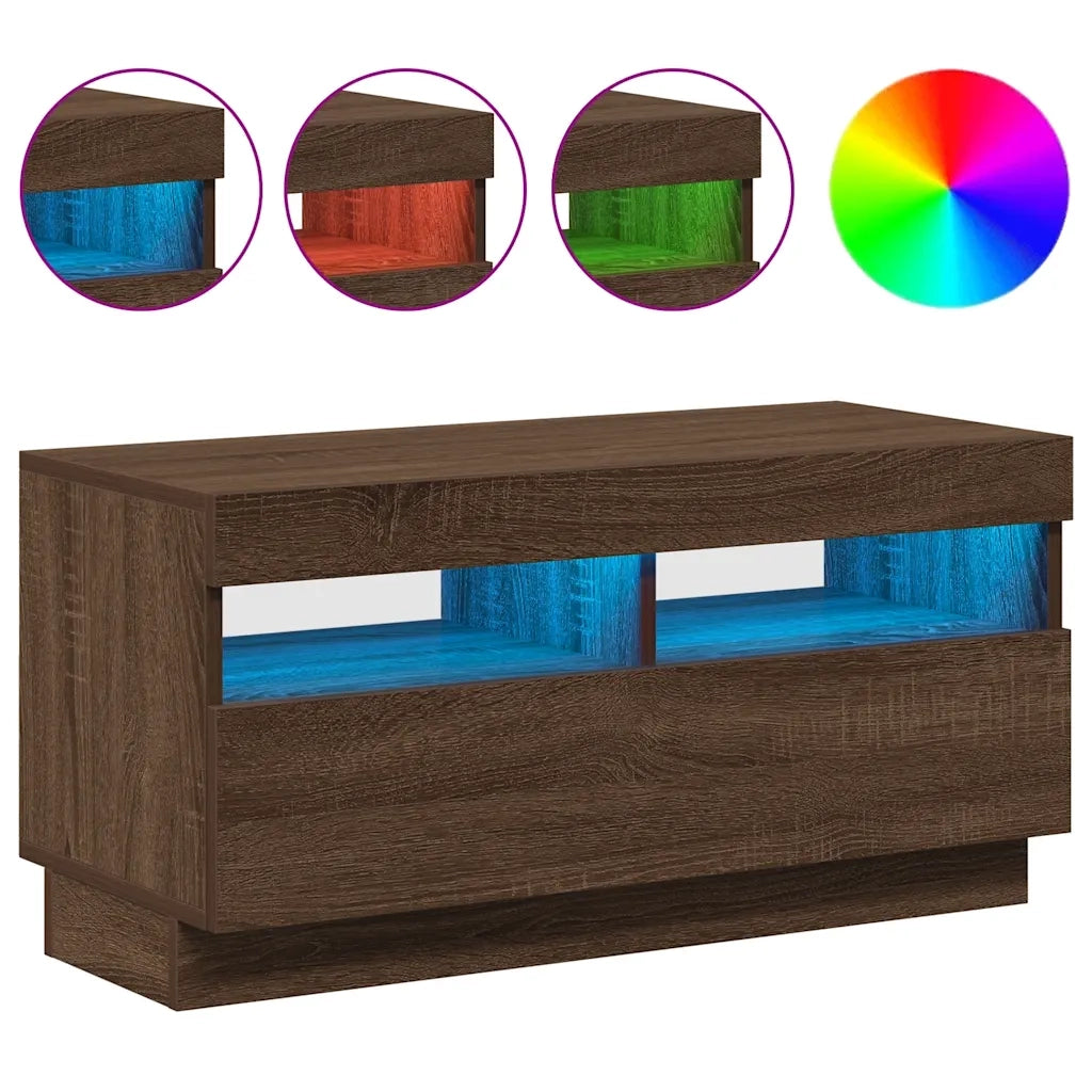 Mobile Porta TV con Luci LED Rovere Marrone 80x35x40 cm 815725